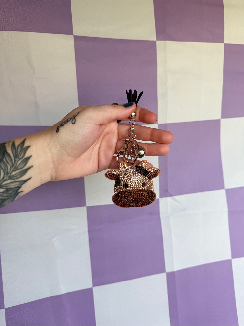 Crystal Cow Keychain Charm in Brown - Fashion Accessory